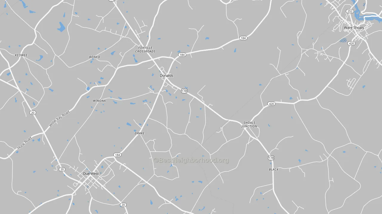 Transit Grade map of Donalds, SC
