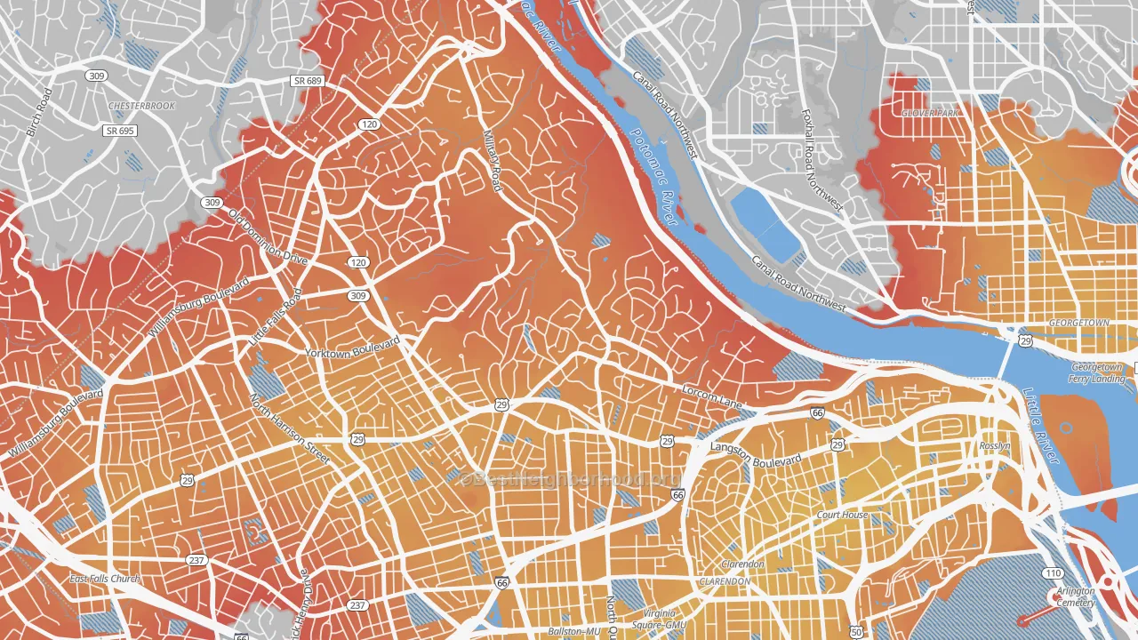 Transit Grade map of Donaldson Run, Arlington, VA