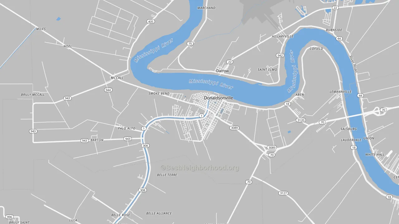 Transit Grade map of Donaldsonville, LA