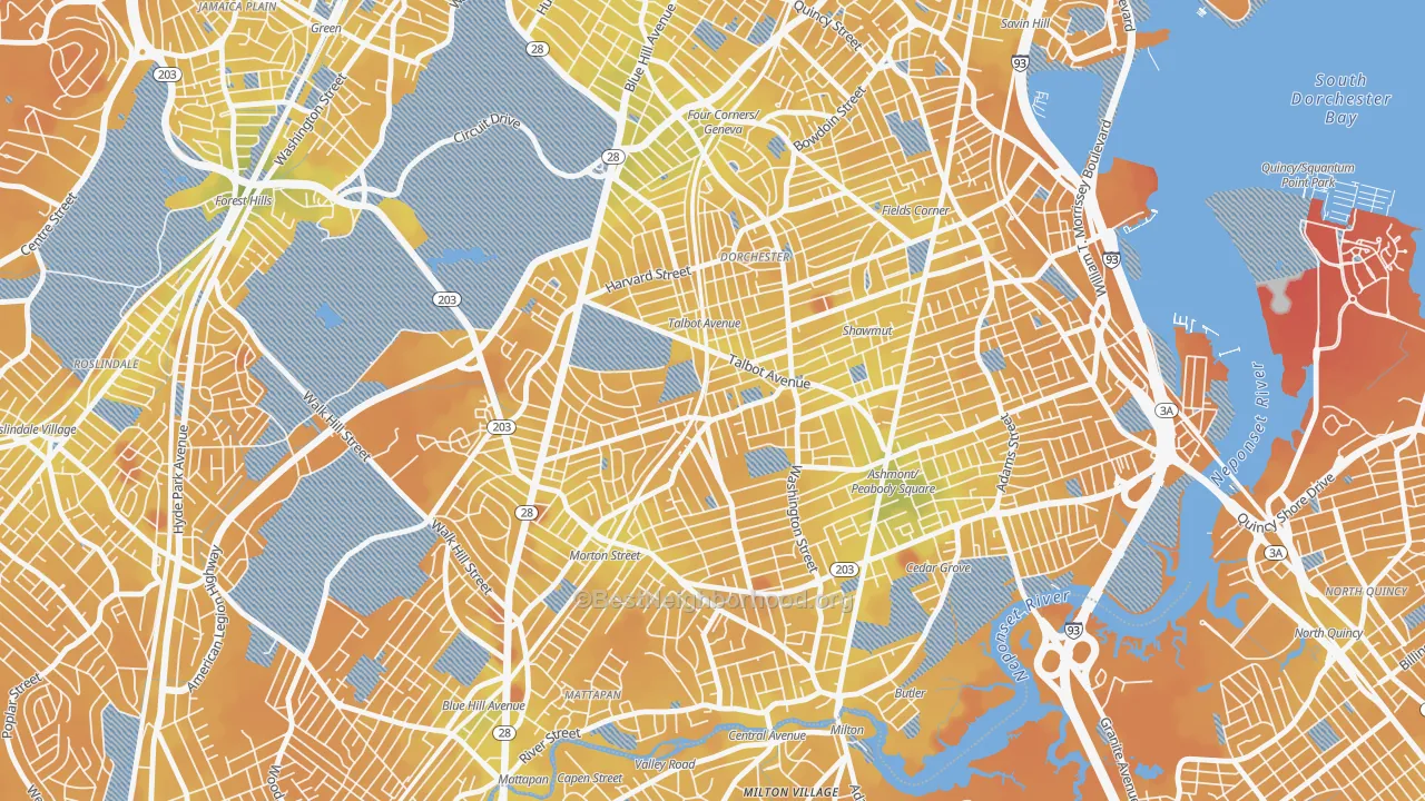 Transit Grade map of Dorchester Center, Boston, MA