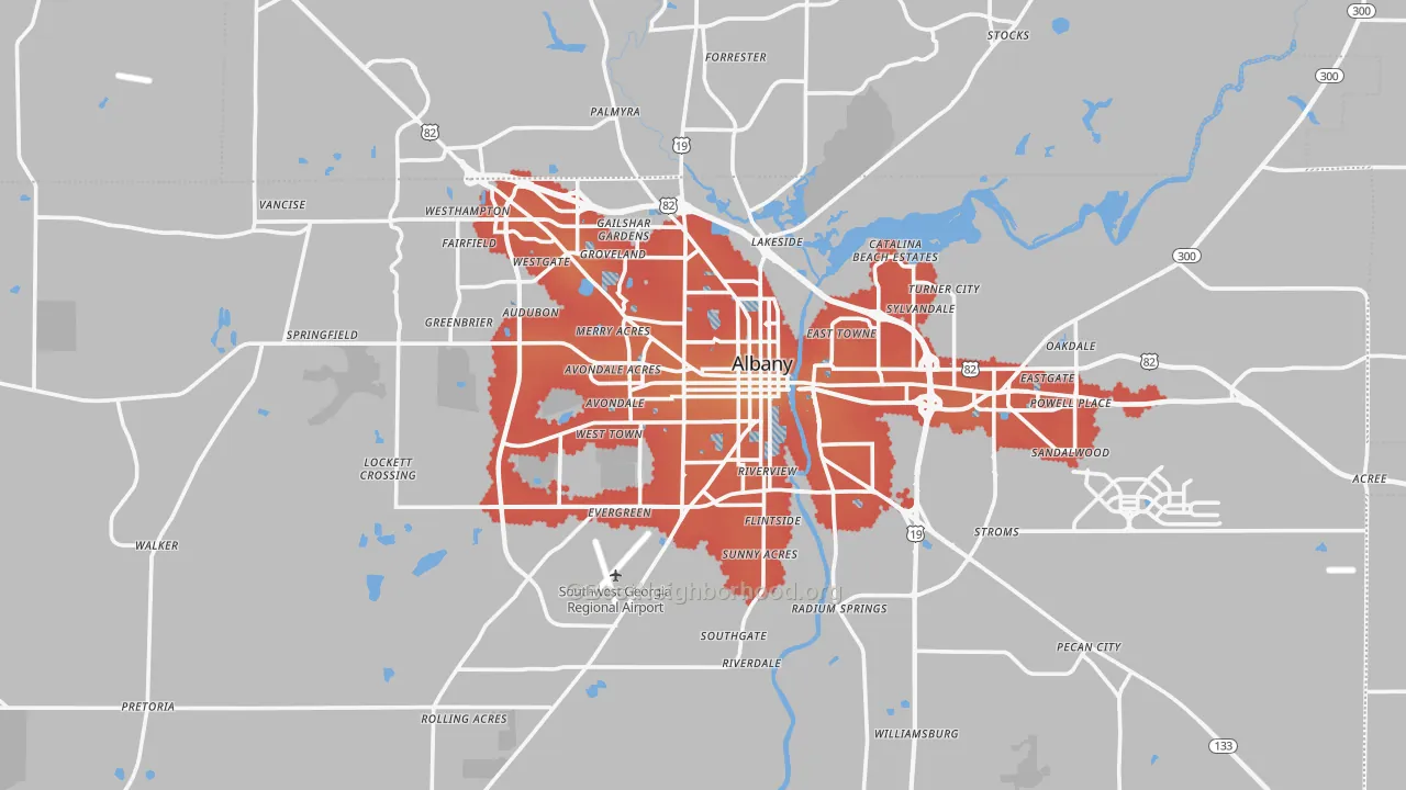 Transit Grade map of Dougherty County, GA