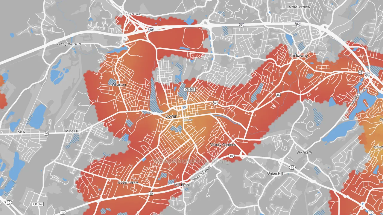 Transit Grade map of Dover, NJ