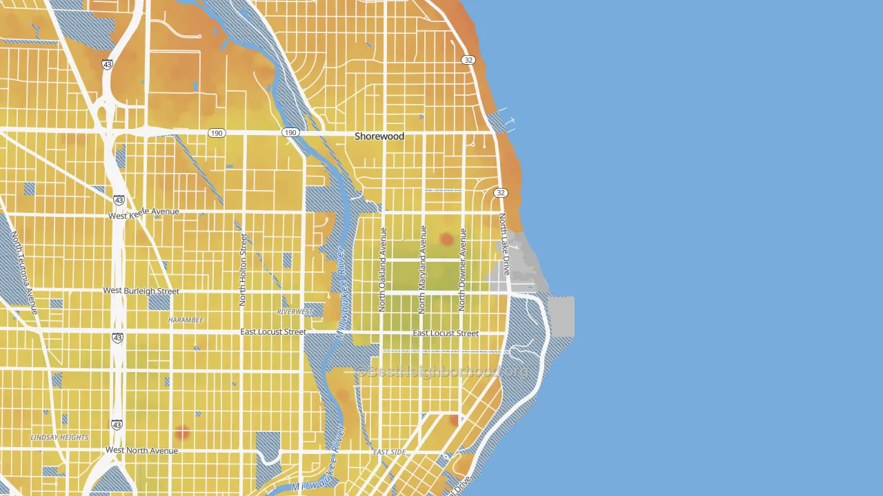 Transit Grade map of Downer Woods, Milwaukee, WI