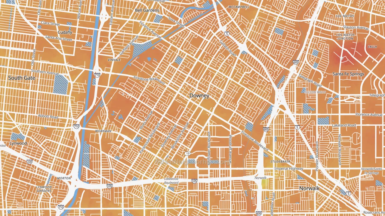 Transit Grade map of Downey, CA