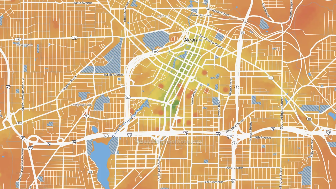 Transit Grade map of Downtown Akron, Akron, OH