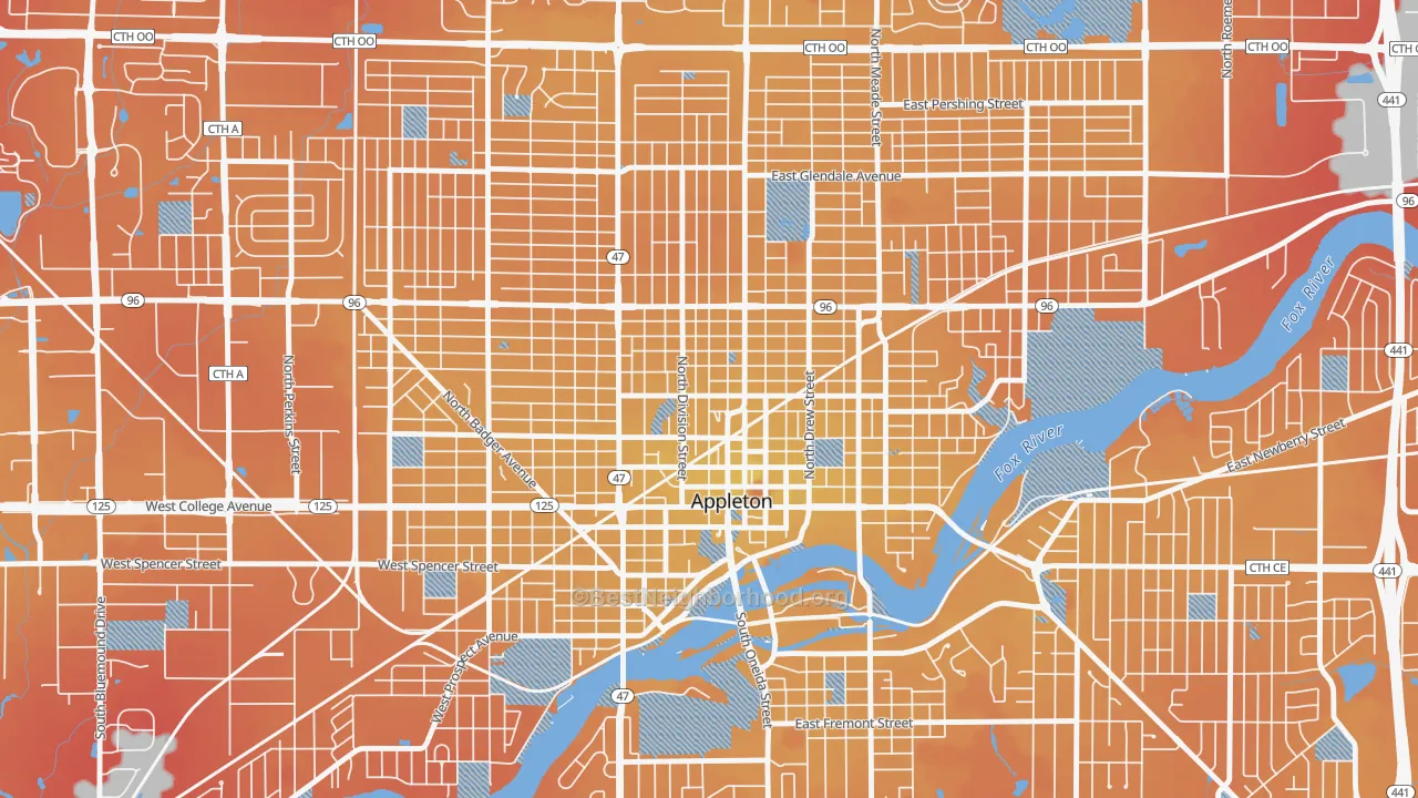 Transit Grade map of Downtown Appleton, Appleton, WI