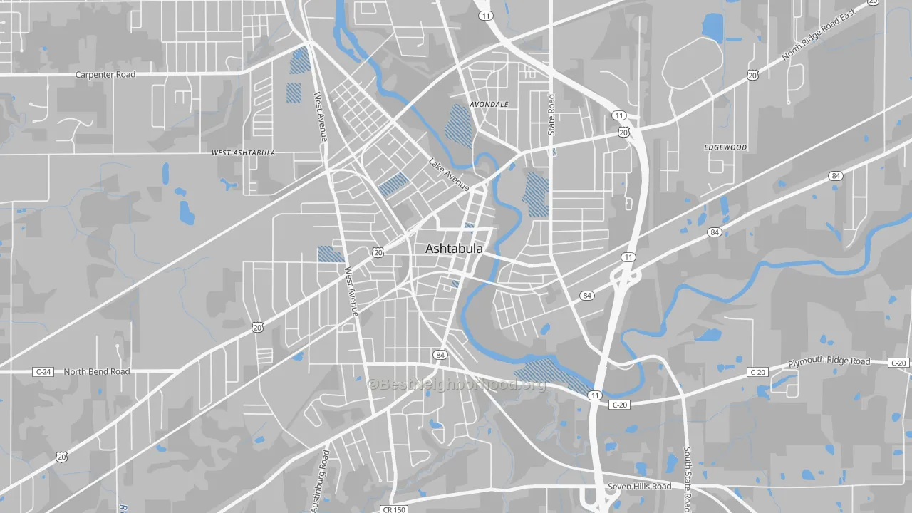 Transit Grade map of Downtown Ashtabula, Ashtabula, OH