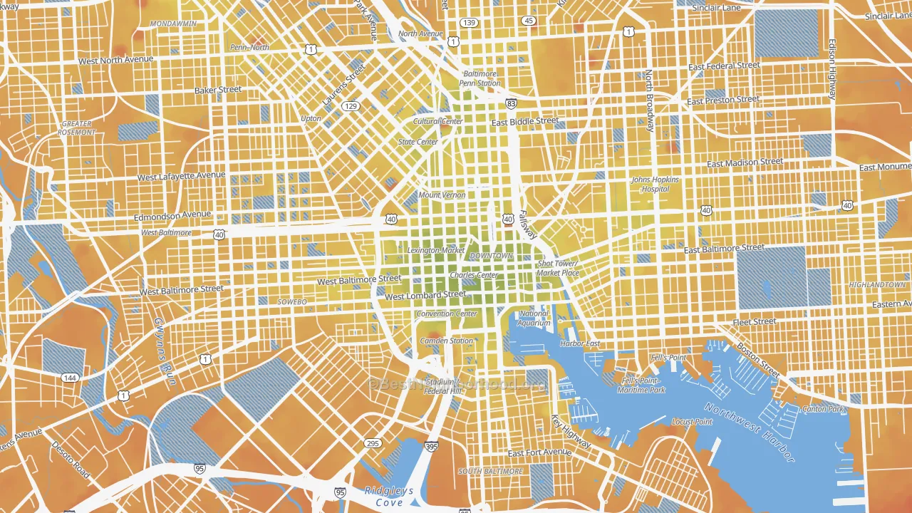 Transit Grade map of Downtown, Baltimore, MD