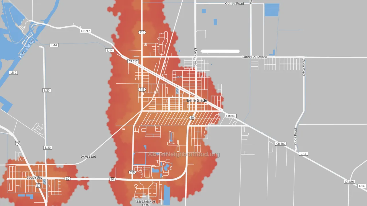 Transit Grade map of Downtown Belle Glade, Belle Glade, FL