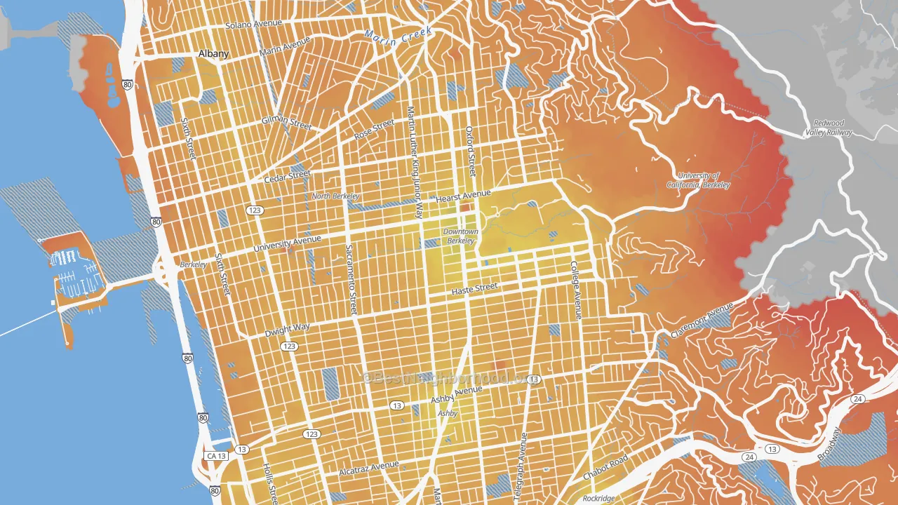 Transit Grade map of Downtown Berkeley, Berkeley, CA