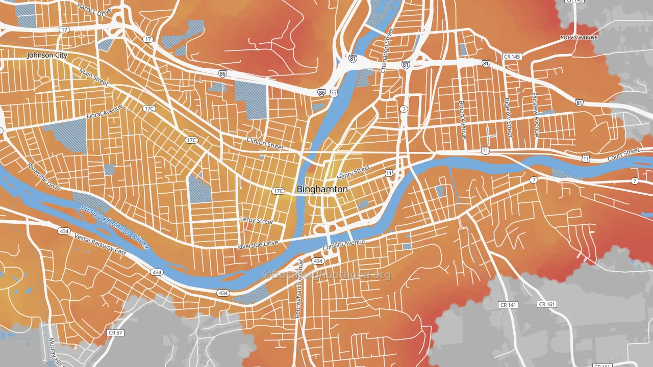 Transit Grade map of Downtown Binghamton, Binghamton, NY