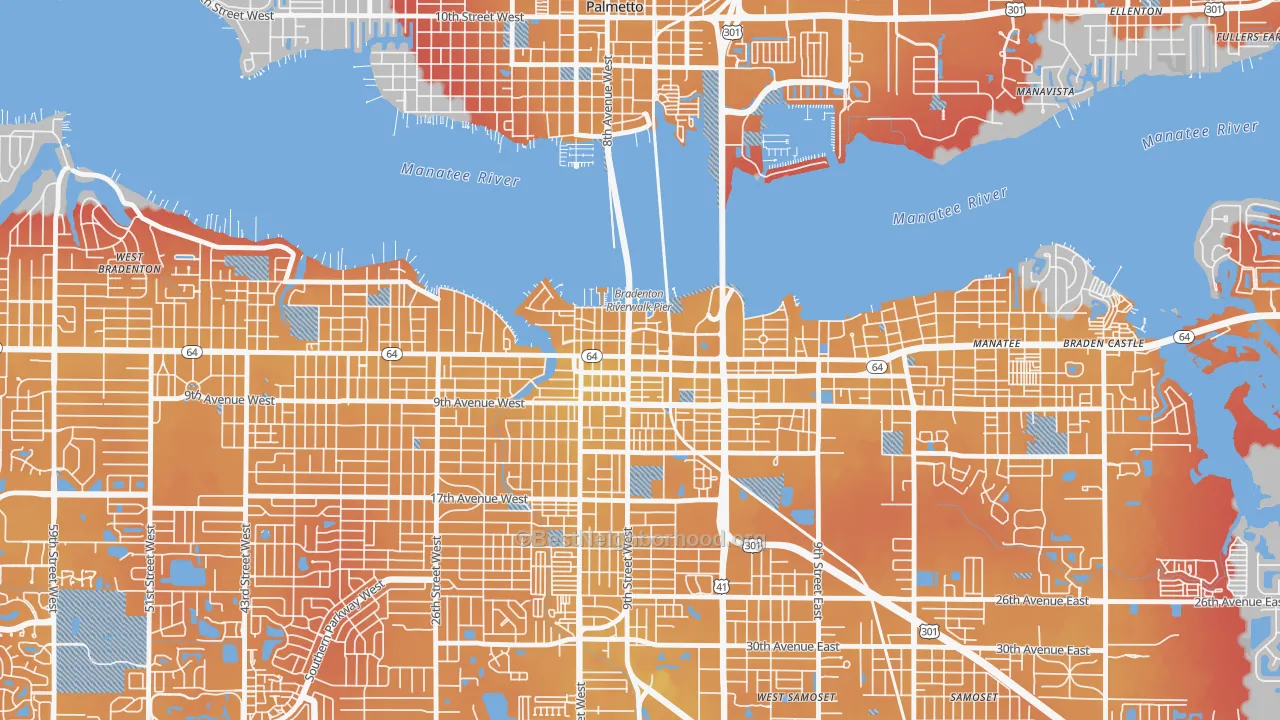 Transit Grade map of Downtown Bradenton, Bradenton, FL