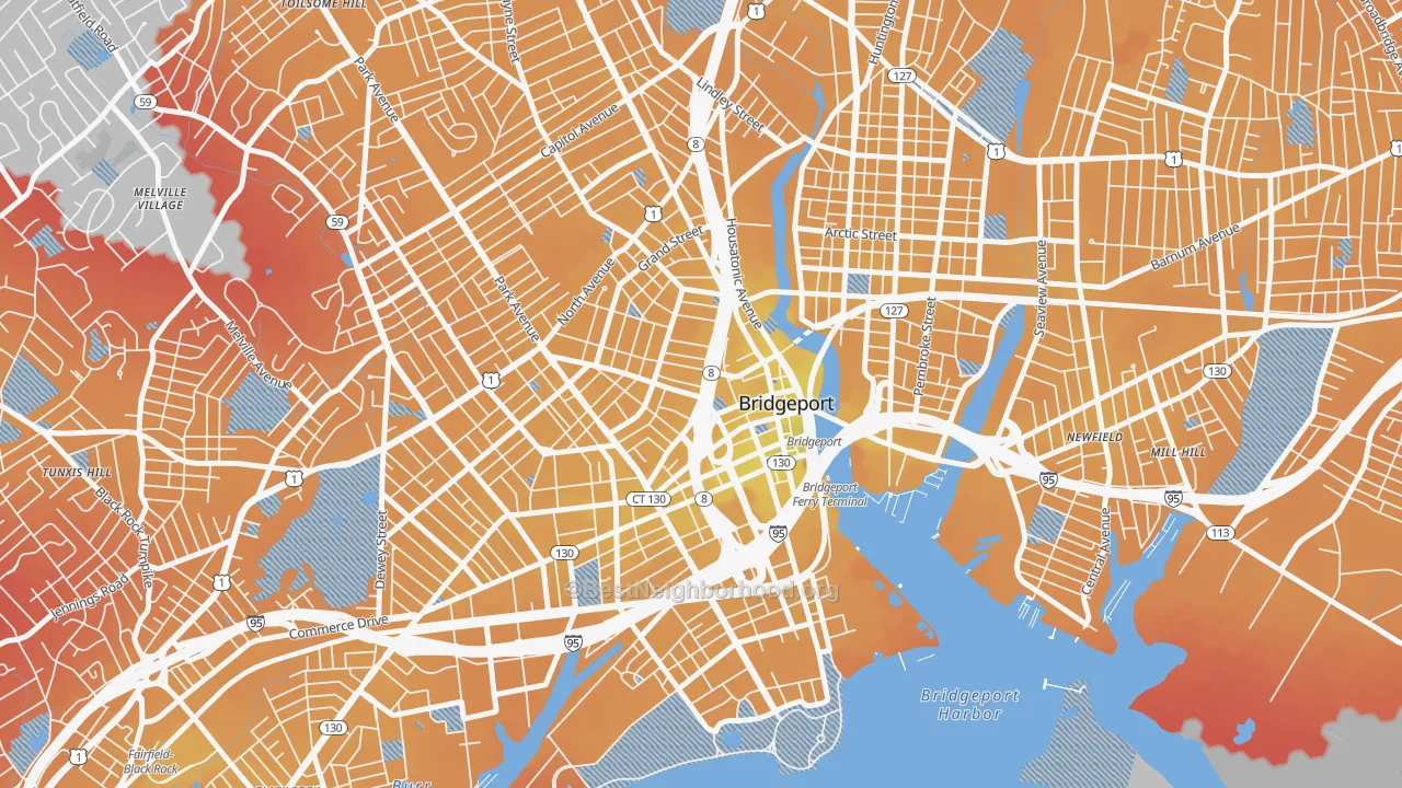Transit Grade map of Downtown Bridgeport, Bridgeport, CT