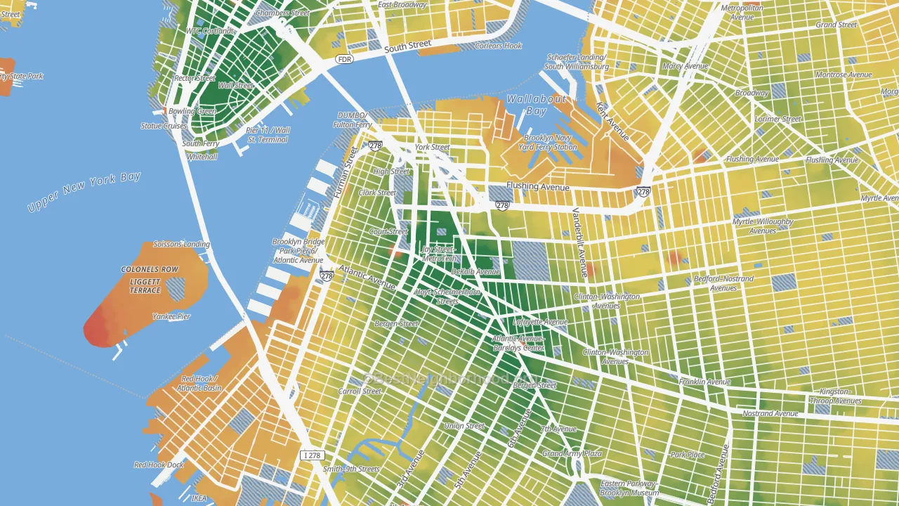 Transit Grade map of Downtown Brooklyn, Brooklyn, NY