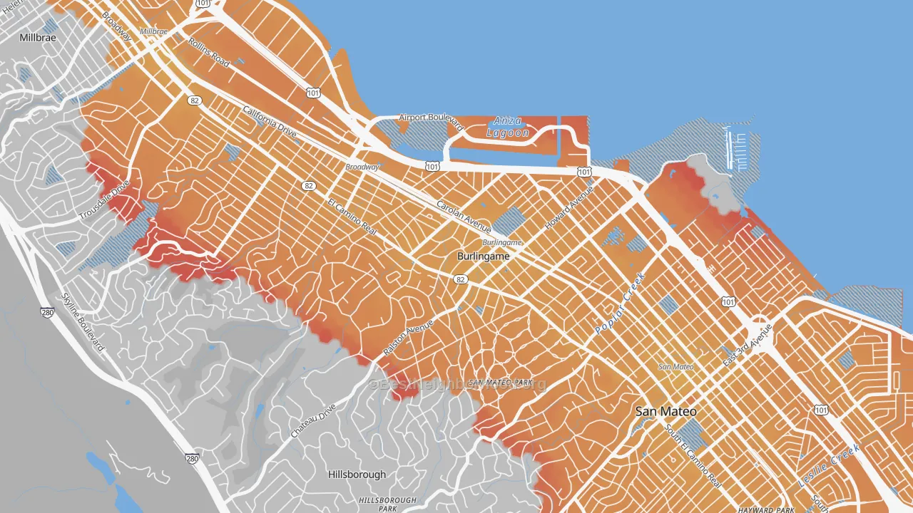 Transit Grade map of Downtown Burlingame, Burlingame, CA