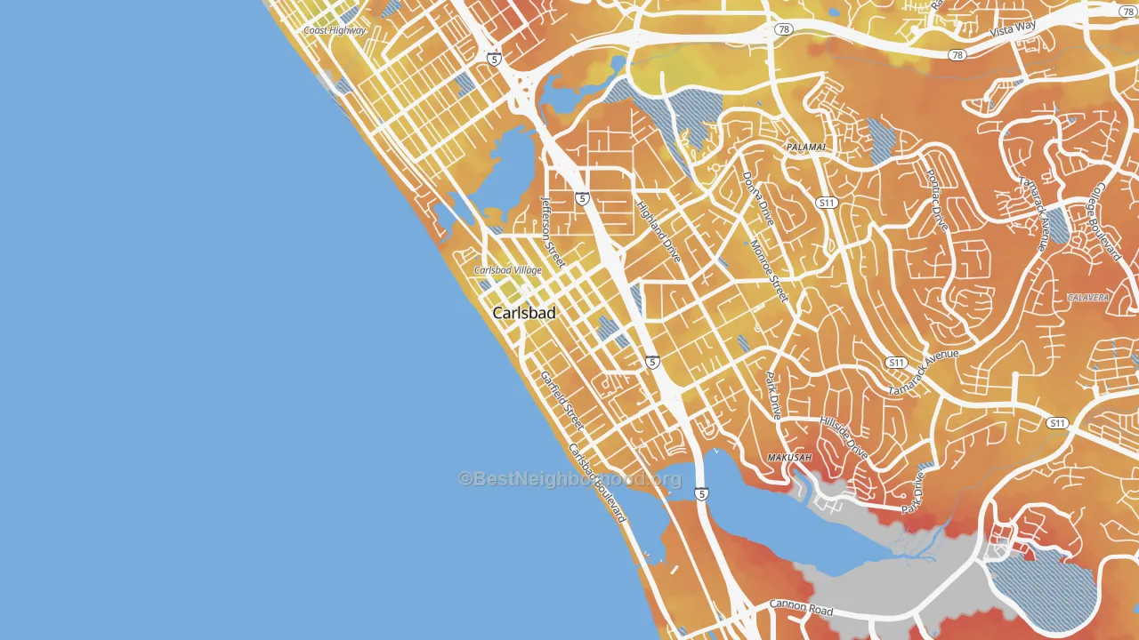 Transit Grade map of Downtown Carlsbad, Carlsbad, CA