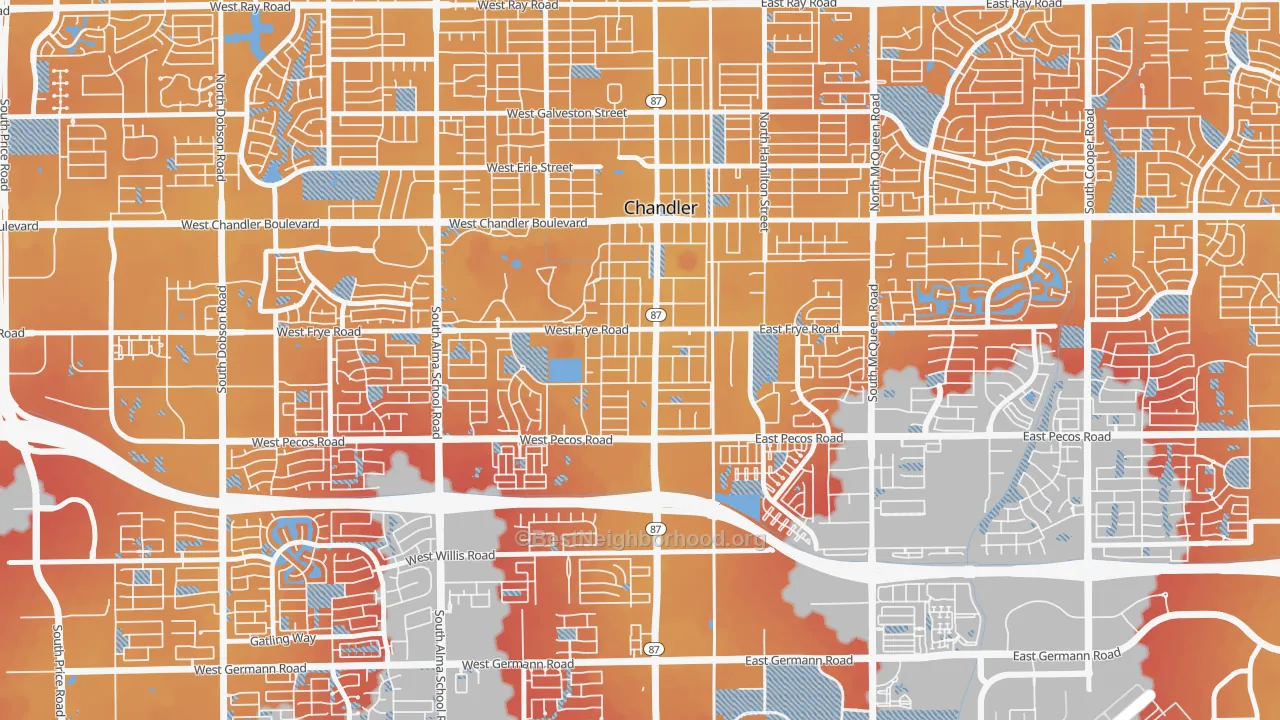 Transit Grade map of Downtown Chandler, Chandler, AZ