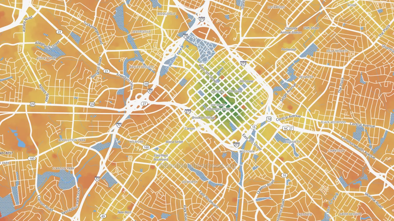 Transit Grade map of Downtown Charlotte, Charlotte, NC