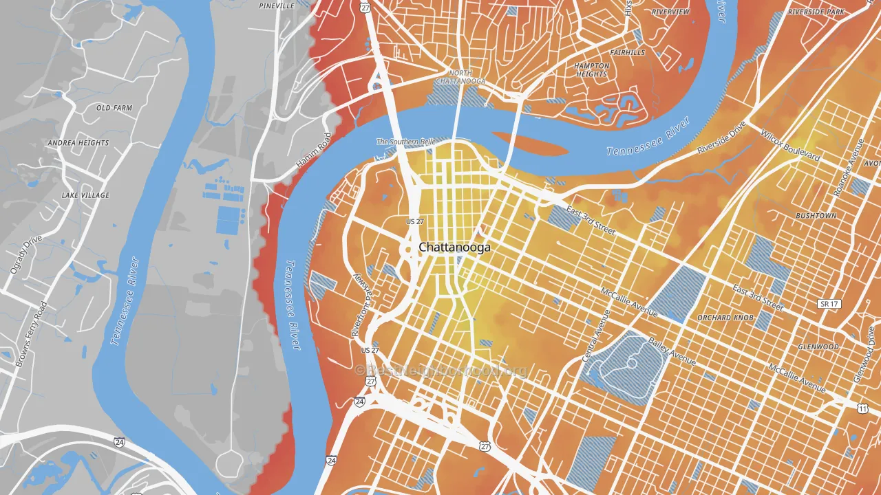 Transit Grade map of Downtown Chattanooga, Chattanooga, TN