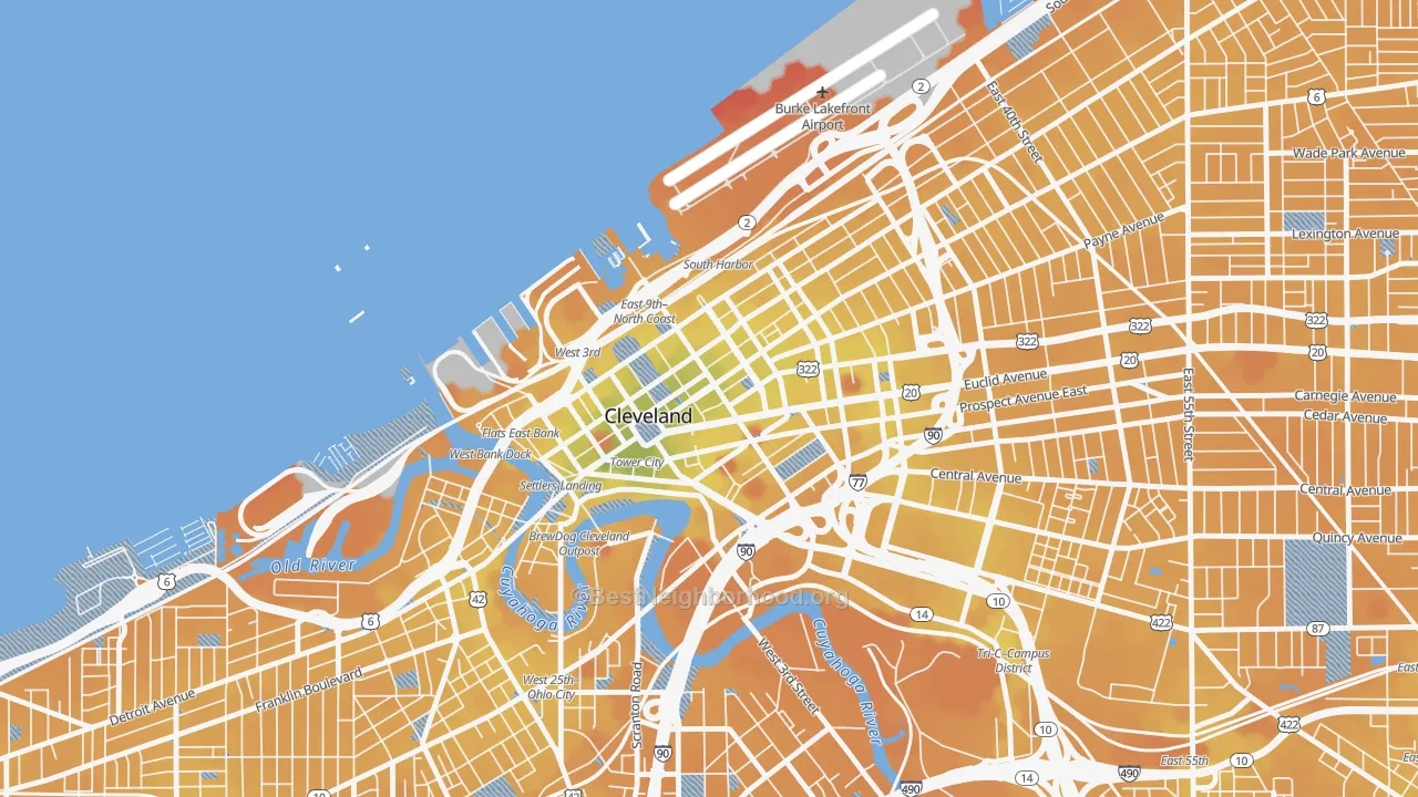 Transit Grade map of Downtown Cleveland, Cleveland, OH