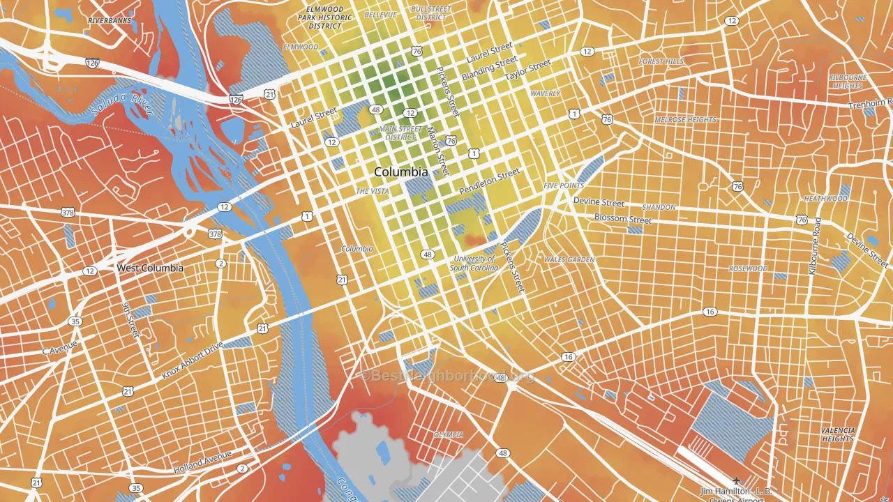 Transit Grade map of Downtown Columbia, Columbia, SC