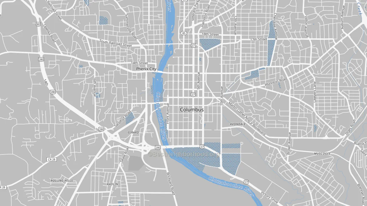 Transit Grade map of Downtown Columbus, Columbus, GA