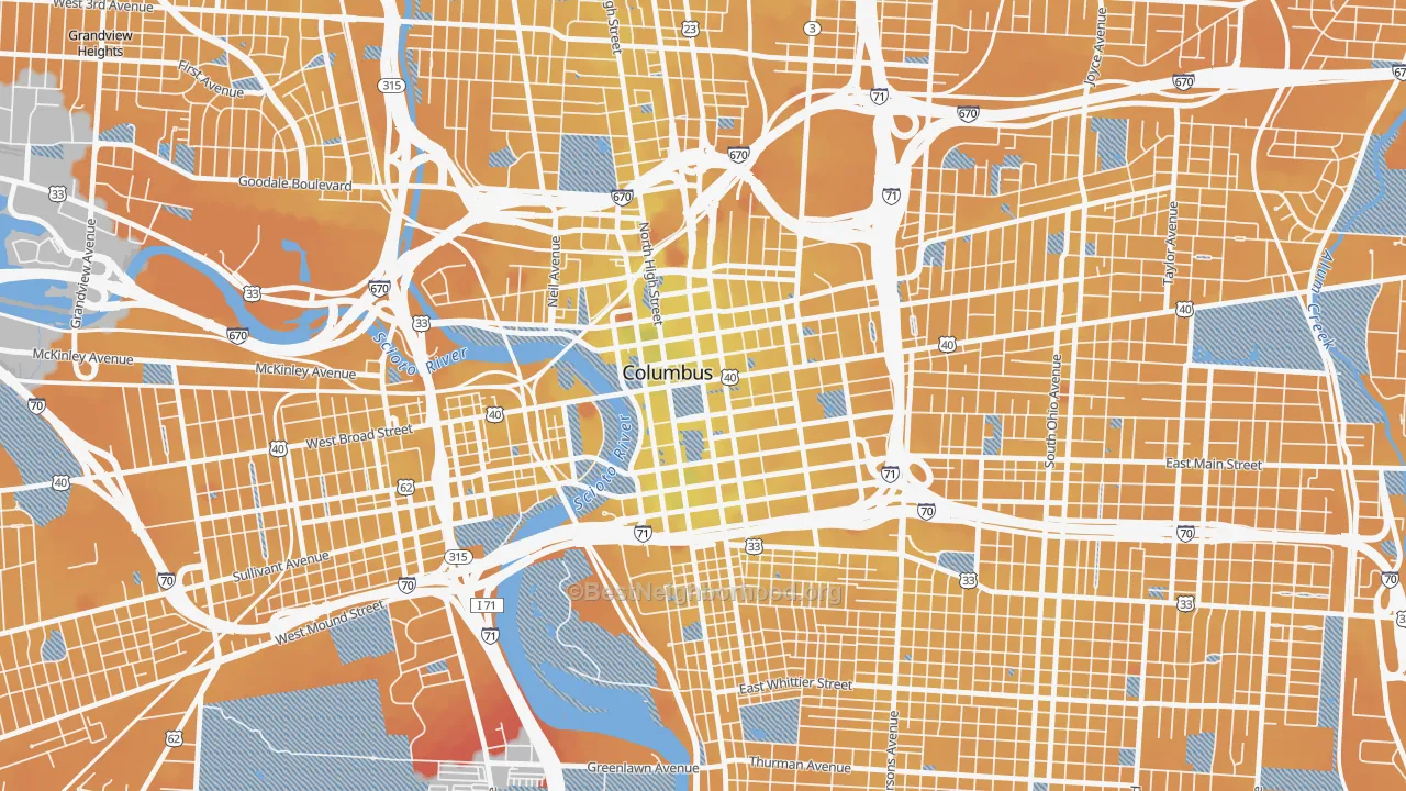 Transit Grade map of Downtown Columbus, Columbus, OH