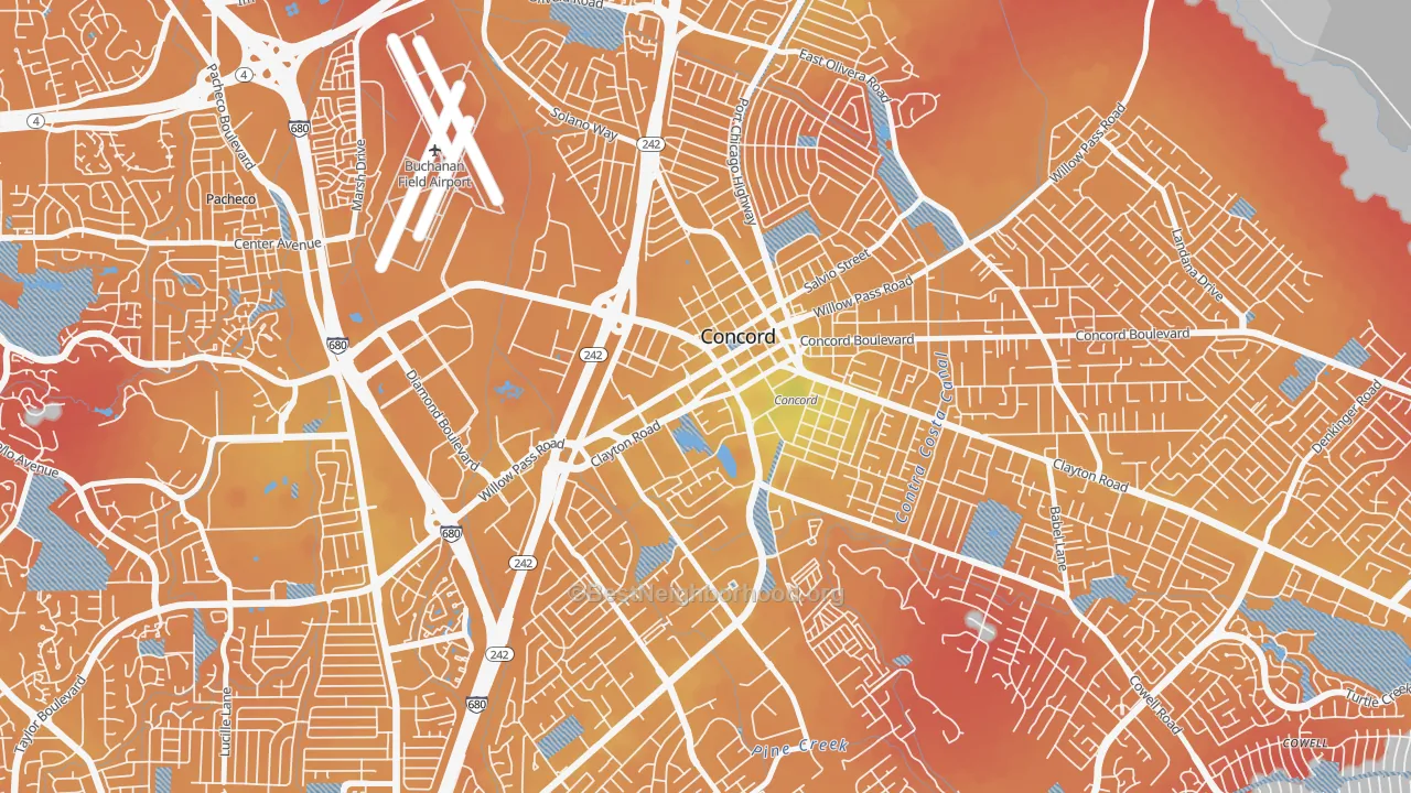 Transit Grade map of Downtown Concord, Concord, CA