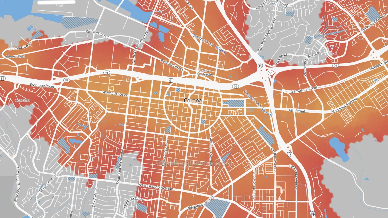 Transit Grade map of Downtown Corona, Corona, CA