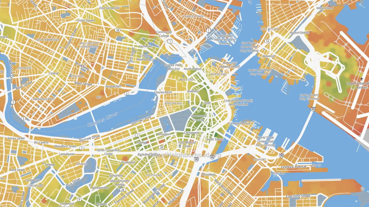 Transit Grade map of Downtown Crossing, Boston, MA