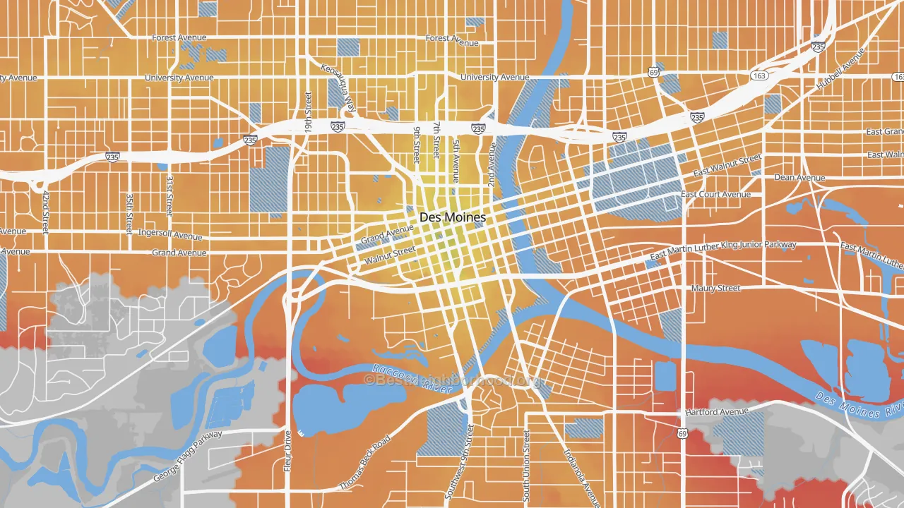 Transit Grade map of Downtown Des Moines, Des Moines, IA