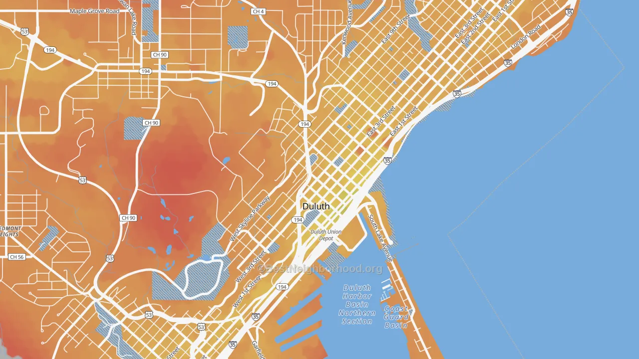 Transit Grade map of Downtown Duluth, Duluth, MN