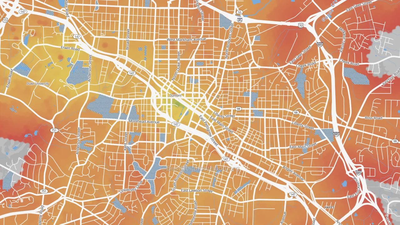 Transit Grade map of Downtown Durham, Durham, NC