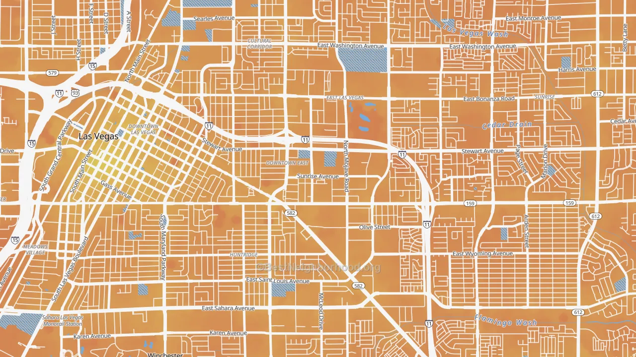 Transit Grade map of Downtown East, Las Vegas, NV