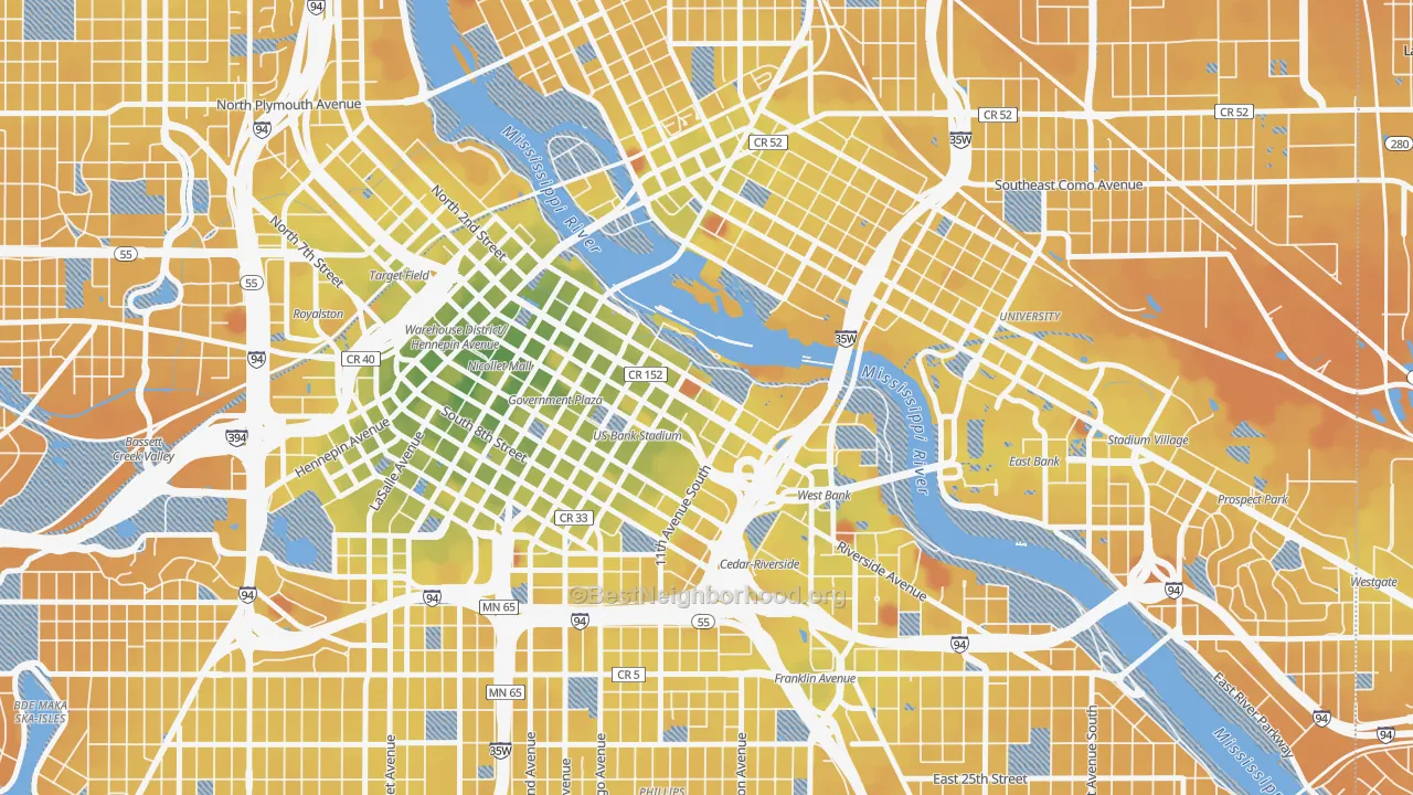 Transit Grade map of Downtown East, Minneapolis, MN