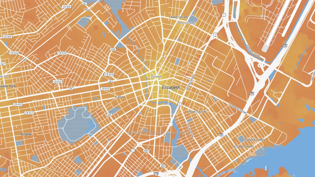 Transit Grade map of Downtown Elizabeth, Elizabeth, NJ