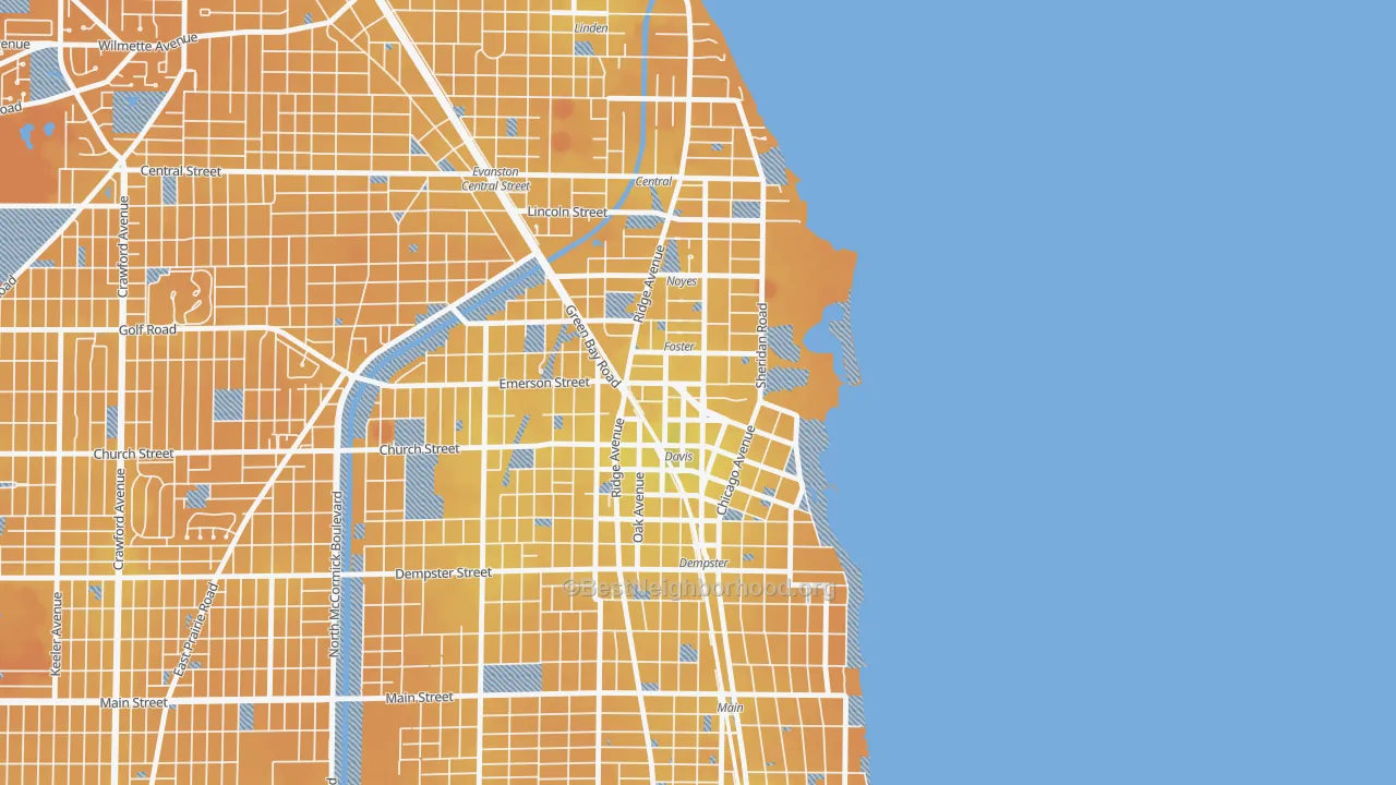Transit Grade map of Downtown, Evanston, IL