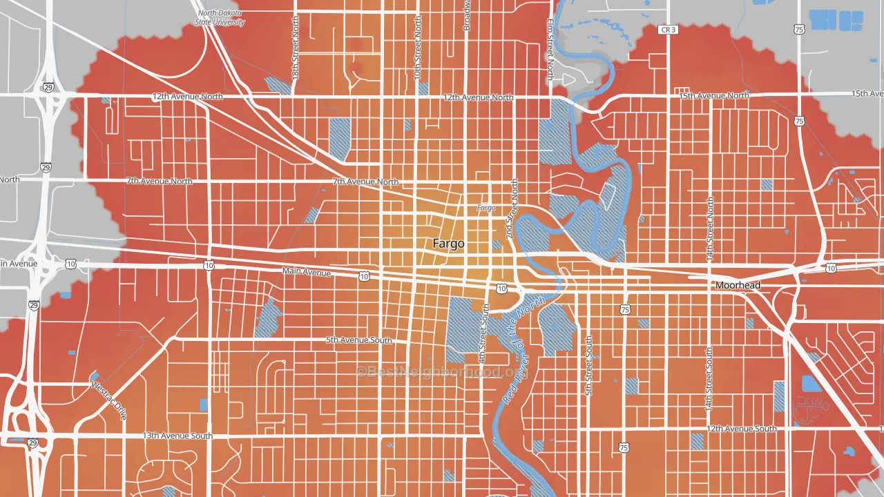 Transit Grade map of Downtown Fargo, Fargo, ND