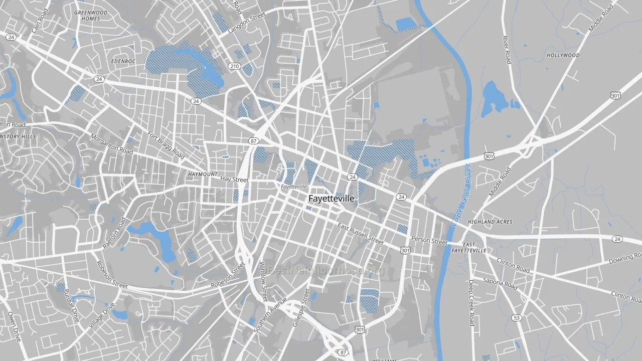 Transit Grade map of Downtown Fayetteville, Fayetteville, NC