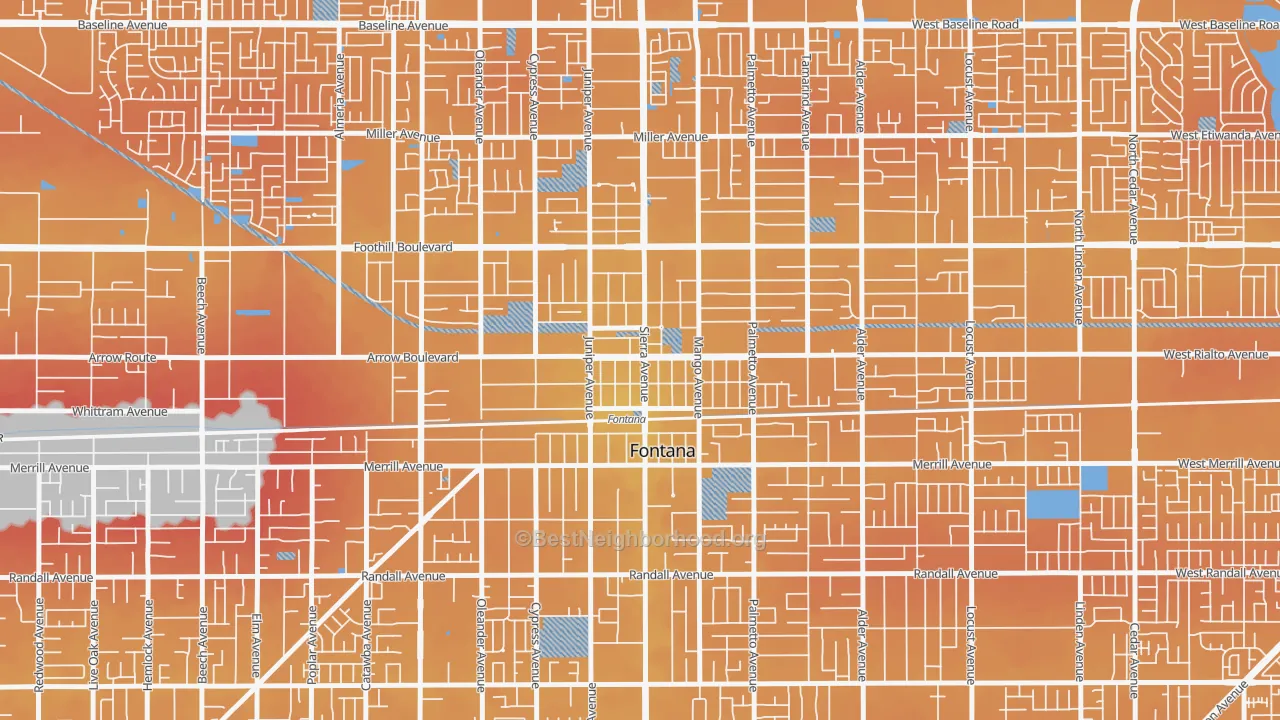 Transit Grade map of Downtown Fontana, Fontana, CA