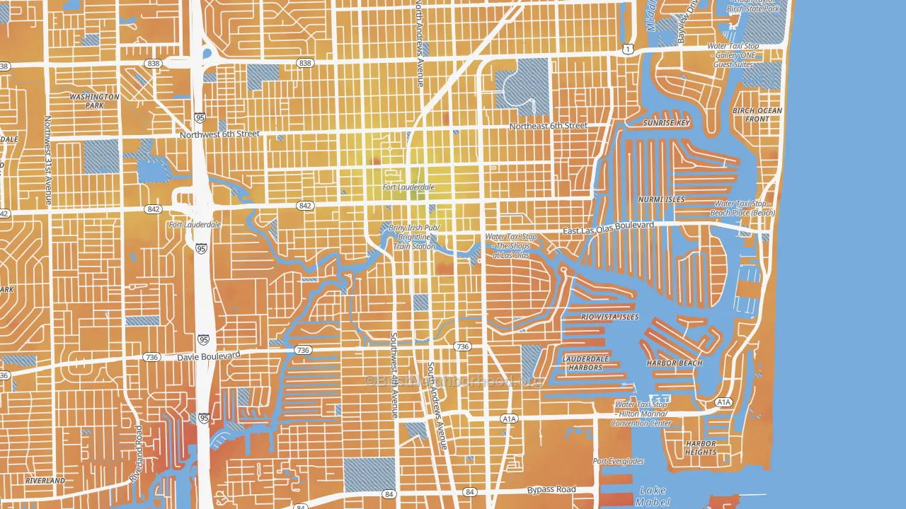 Transit Grade map of Downtown Fort Lauderdale, Fort Lauderdale, FL