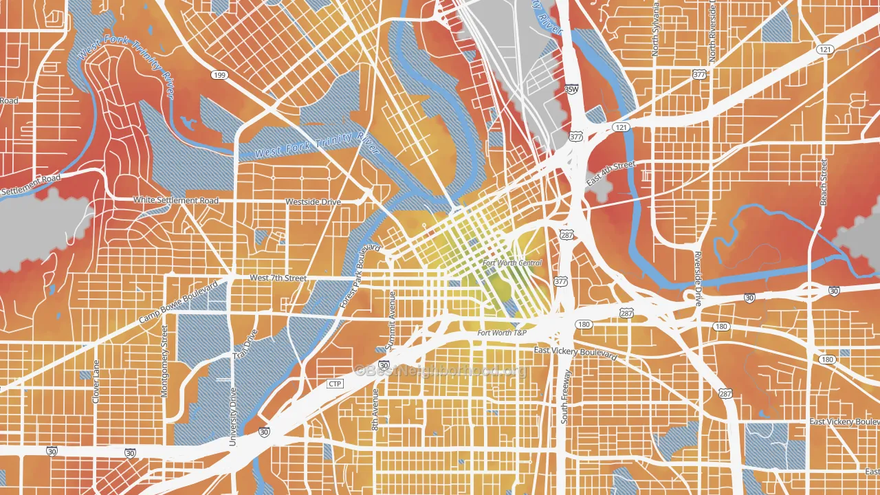 Transit Grade map of Downtown Fort Worth, Fort Worth, TX