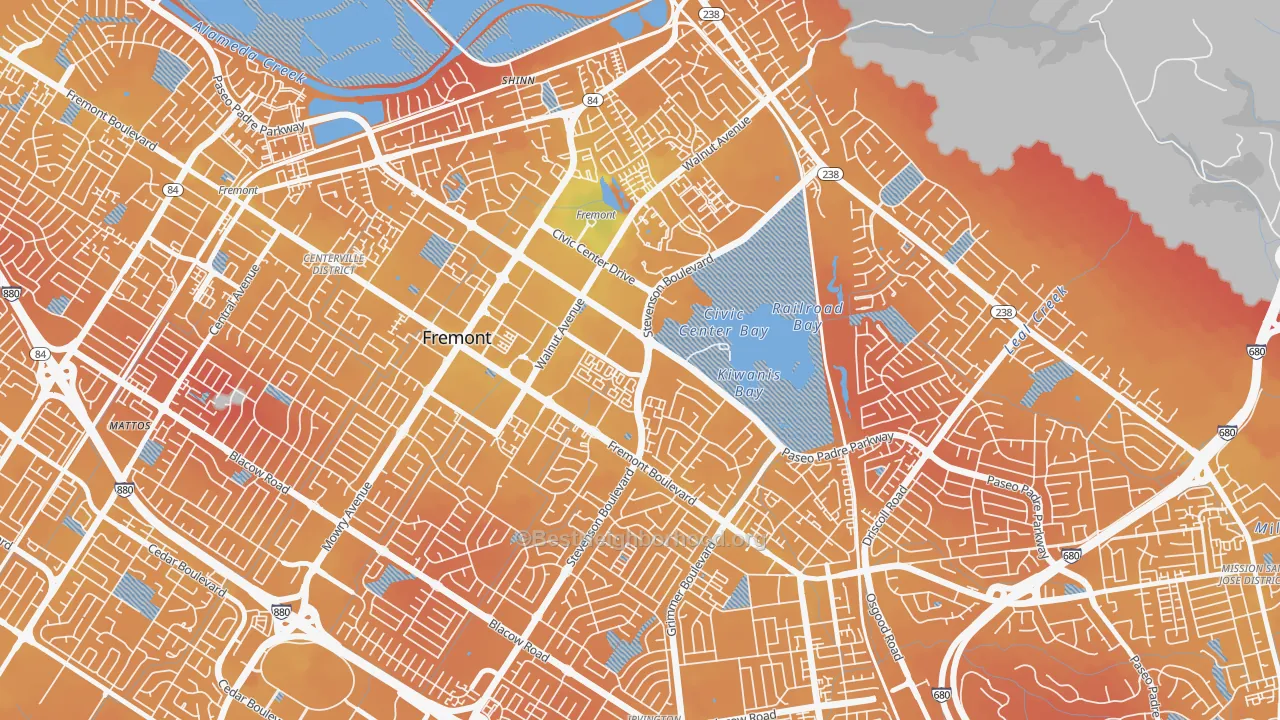 Transit Grade map of Downtown Fremont, Fremont, CA