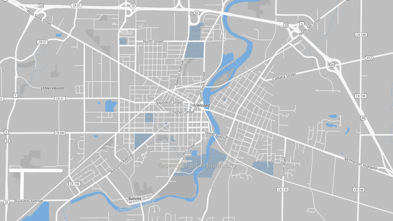 Transit Grade map of Downtown Fremont Historic District, Fremont, OH