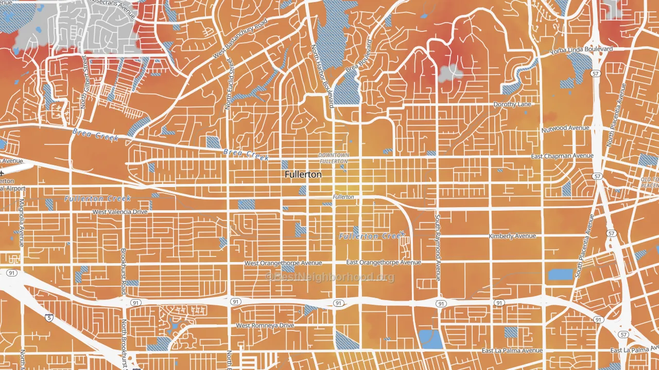 Transit Grade map of Downtown Fullerton, Fullerton, CA