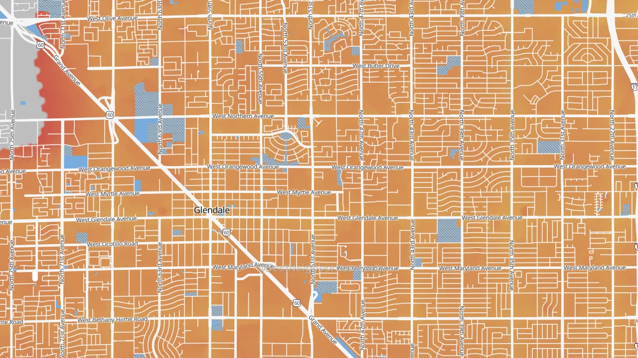 Transit Grade map of Downtown Glendale, Glendale, AZ