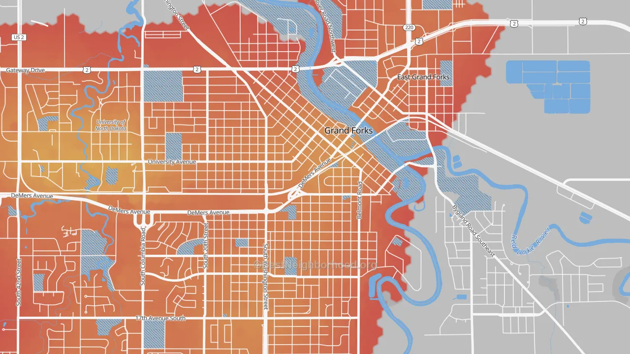 Transit Grade map of Downtown Grand Forks, Grand Forks, ND