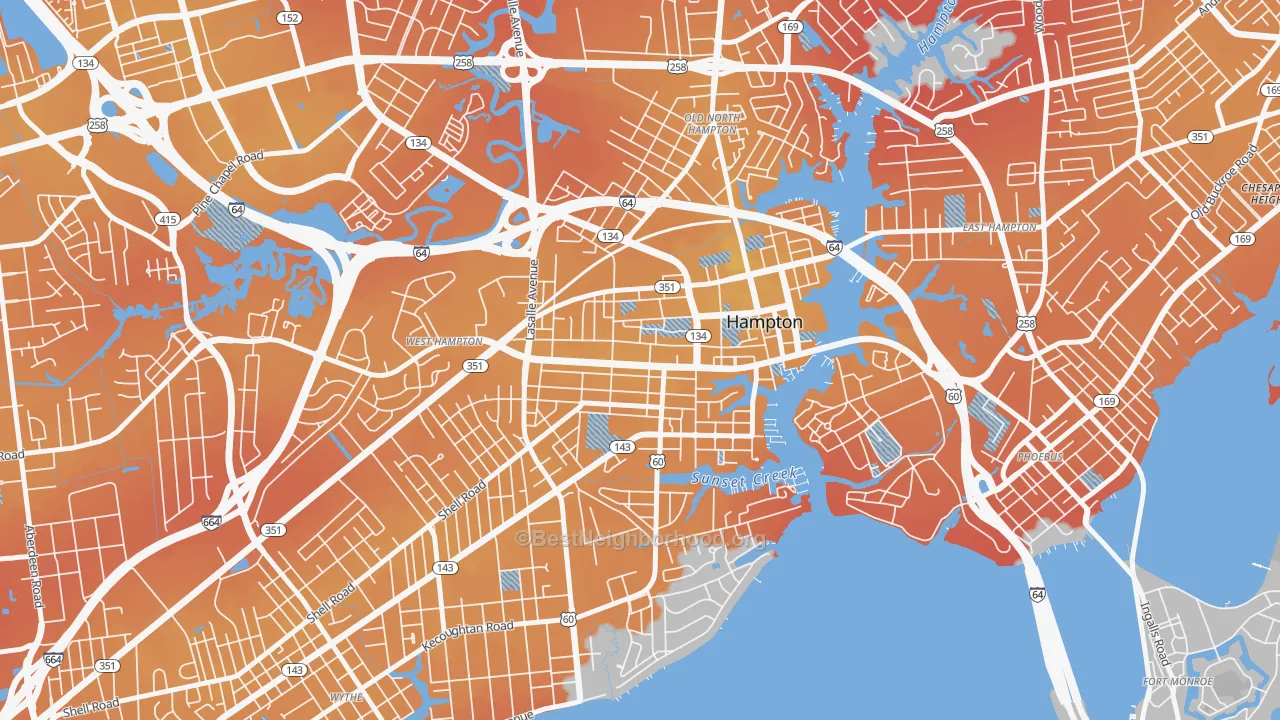 Transit Grade map of Downtown Hampton, Hampton, VA