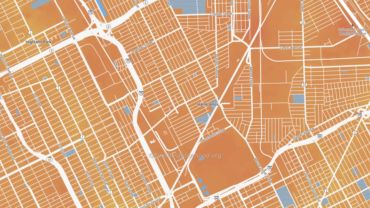 Transit Grade map of Downtown Hamtramck, Hamtramck, MI