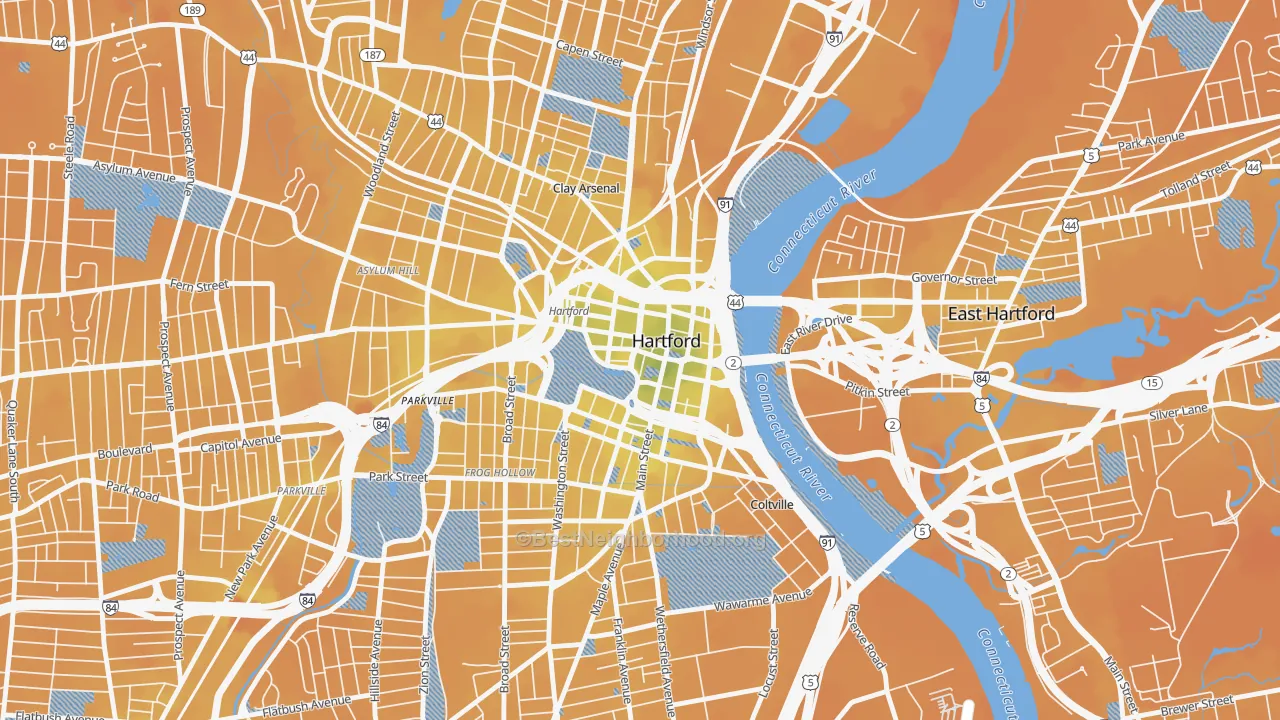 Transit Grade map of Downtown Hartford, Hartford, CT